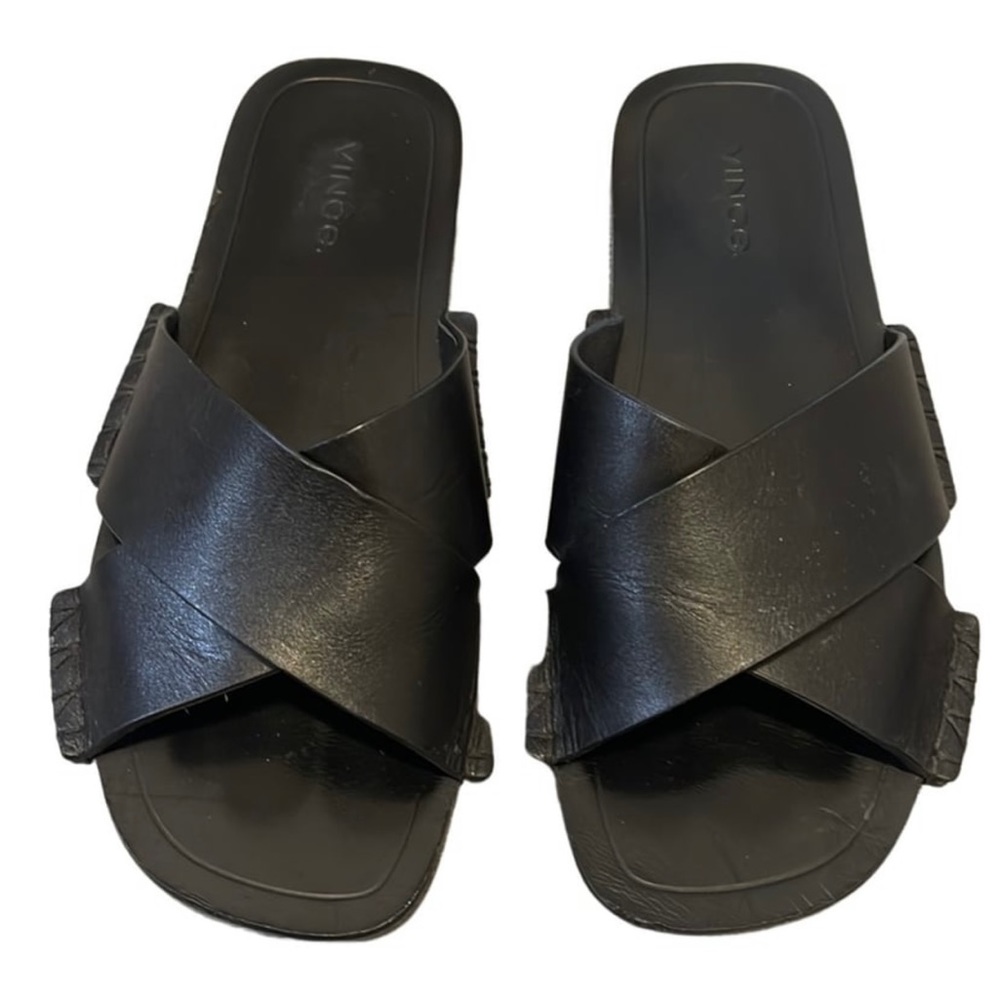 Women's Black 'nico' Cross Strap Leather Slide Sandals Size 5
